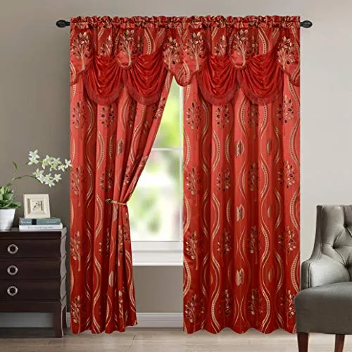 Luxurious Beautiful Curtain Panel Set with Attached Valance and Backing 54" X 84 inch Set of 2