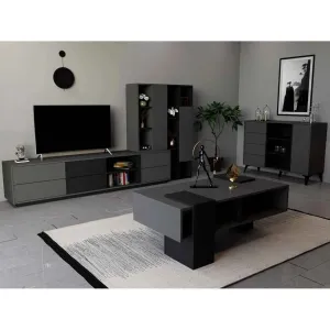 Luxurious Black TV Table Set with Center Table and Entrance Console