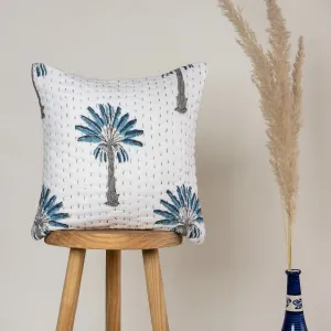 Luxury Blue Palm Tree Printed Cotton Kantha Cushion Cover Set