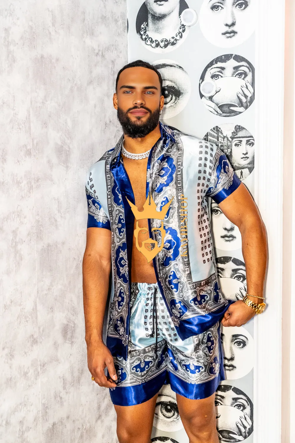 Luxury Boho Silk Shirt Set - Festival Outfit, Handmade Men's Fashion style for summer