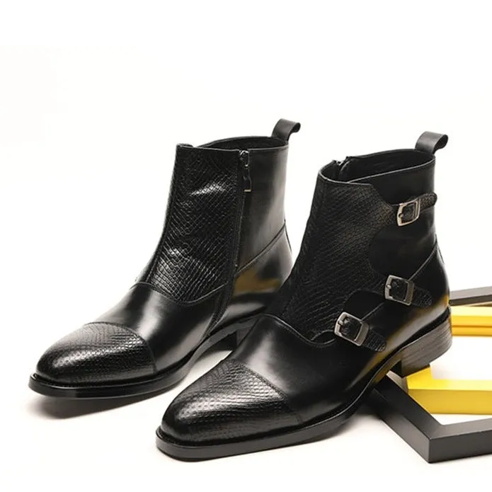 Luxury CrocZip Cow Leather Ankle Boots