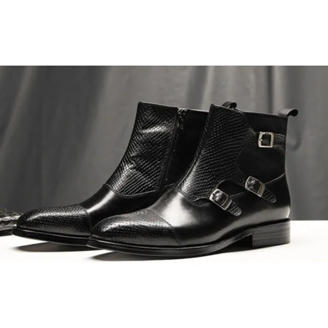 Luxury CrocZip Cow Leather Ankle Boots