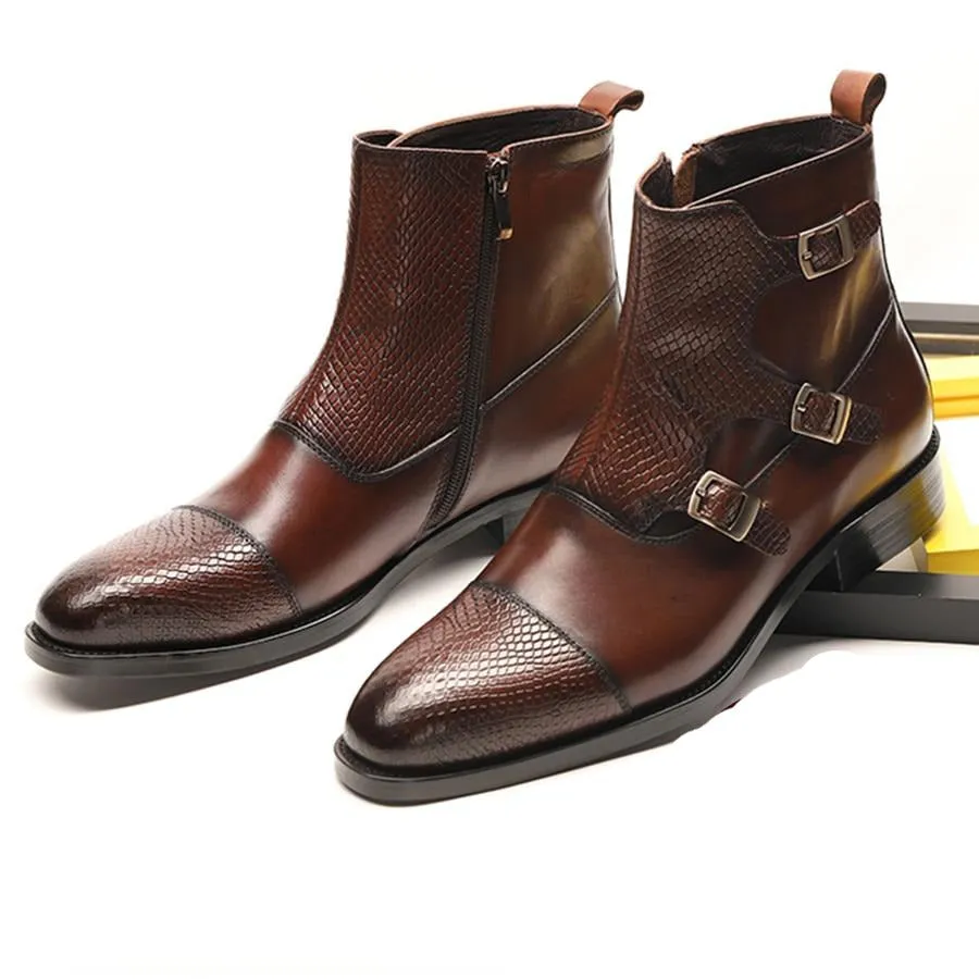 Luxury CrocZip Cow Leather Ankle Boots