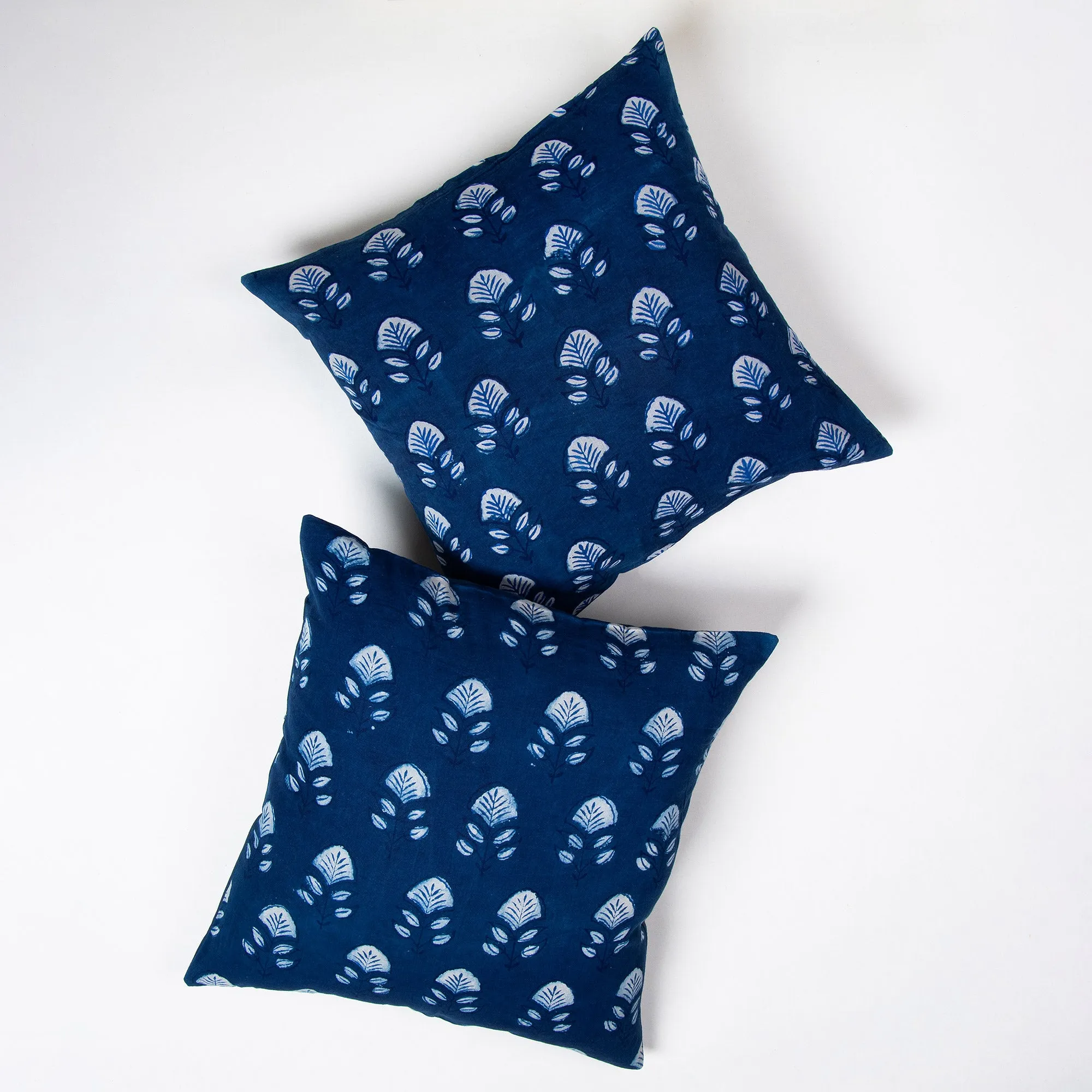 Luxury Cushion Covers Hand Block Indigo Floral Printed Pure Cotton