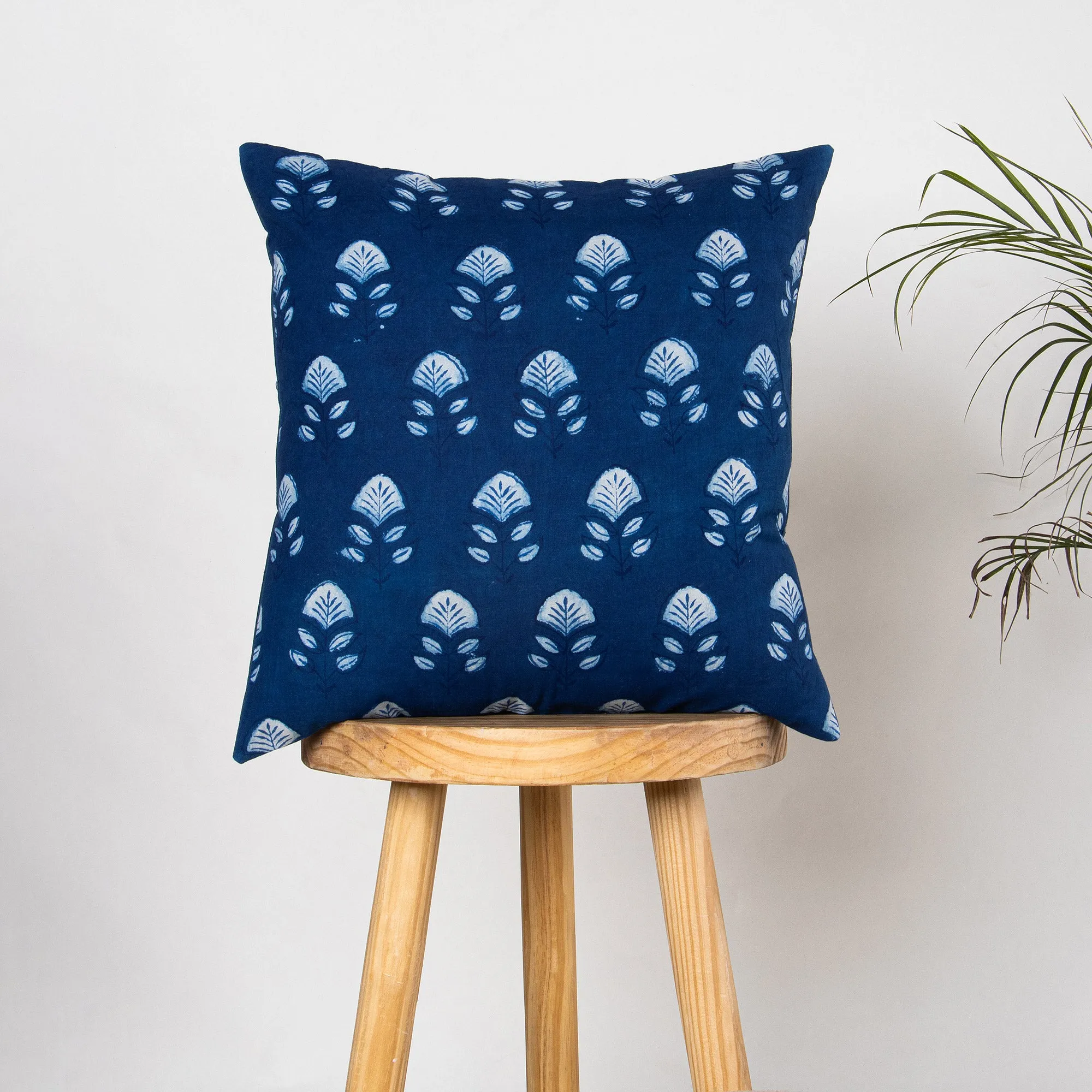 Luxury Cushion Covers Hand Block Indigo Floral Printed Pure Cotton