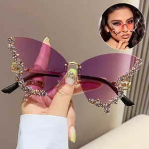 Luxury Diamond Butterfly Sunglasses Women Brand Y2K Vintage Rimless Oversized Sun Glasses Ladies Eyewear Shades