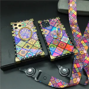 Luxury Glitter Retro Flower Cover Case for iPhone 12 PRO Max 13 PRO XS X XR Soft Square Case for iphone 14 PRO MAX 6 7 8 14 Plus