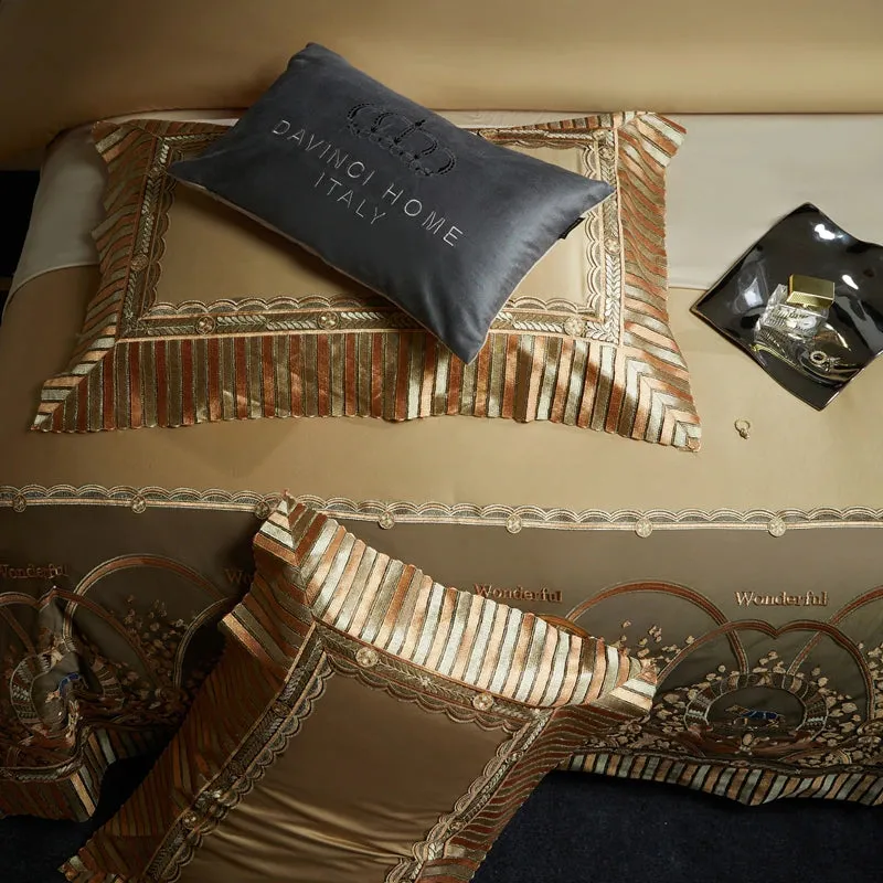 Luxury Gold Horse Embroidery Palace Style Bedding Set Cotton Cozy Cover Set Bed Sheet & Pillowcases