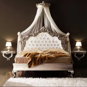 Luxury Italian Design Solid Teak Wood Carving Bed