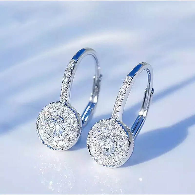 Luxury Jewelry Dazzling Round Hoop Earrings for Women with Zircon in Silver Color