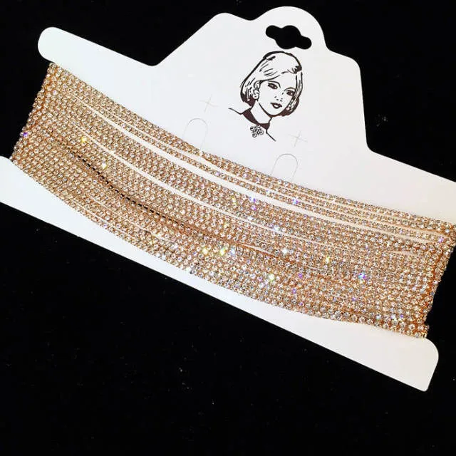 Luxury Jewelry Multilayer Choker Necklace for Women with Rhinestone in Gold Color