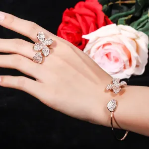 Luxury Jewelry Orchid Flower Crystal Bangle Bracelet for a Friend with Zircon in Silver Color