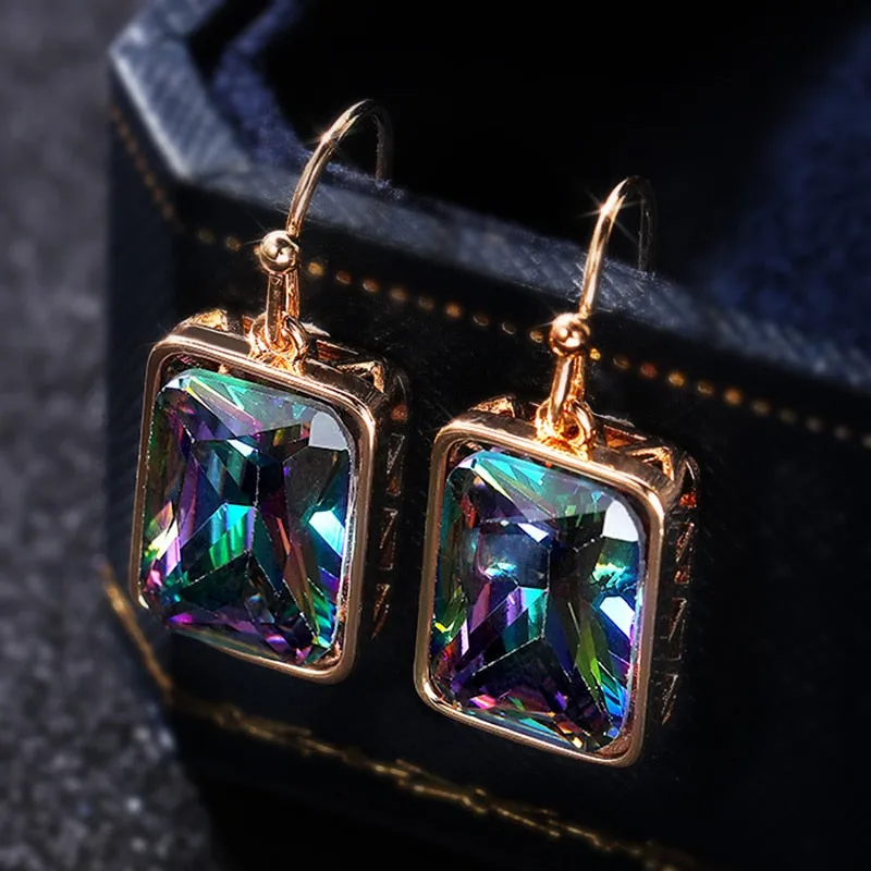 Luxury Jewelry Radiant Cut Zircon Dangle Earrings for Women in Silver Color