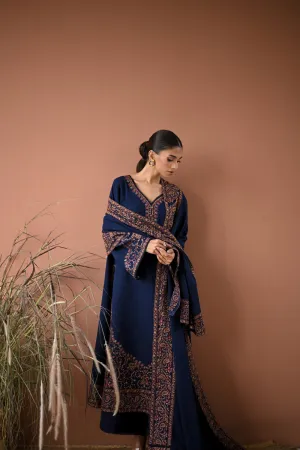 Luxury Karandi Vol II  - DEEP NAVY LUXURY EMBROIDERED KARANDI SET (NEL-24635)