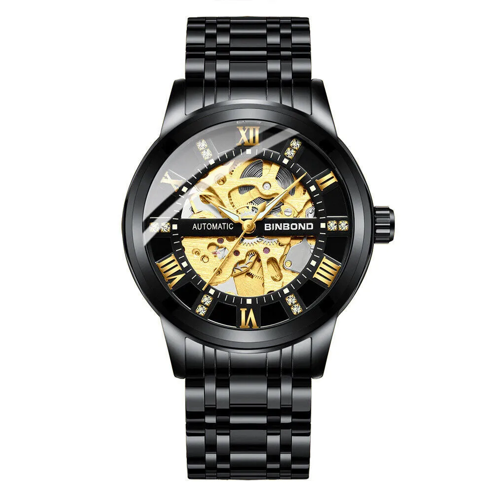 Luxury Men'S Stainless Steel Skeleton Automatic Classic Mechanical Wrist Watch