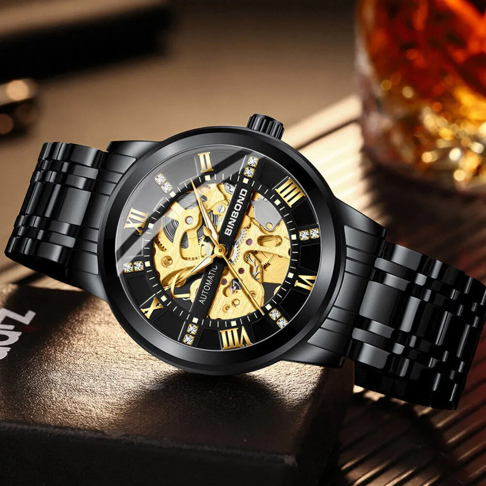 Luxury Men'S Stainless Steel Skeleton Automatic Classic Mechanical Wrist Watch