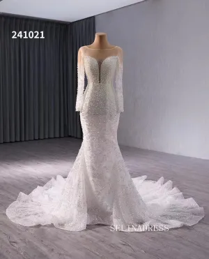 Luxury Mermaid Long Sleeve Wedding Dress Beaded Bridal Gowns 241021