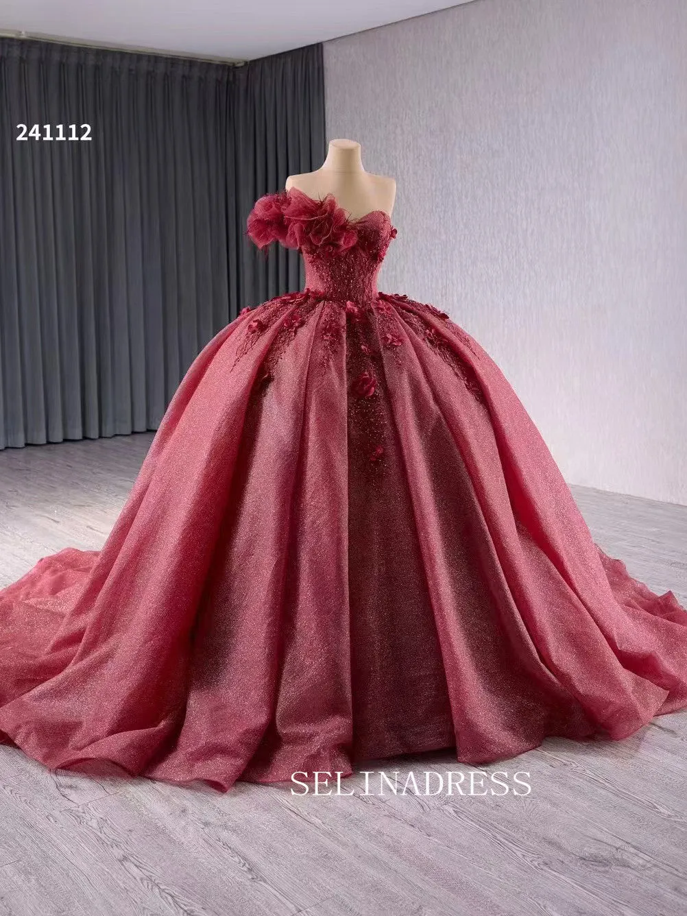 Luxury Red Ball Gown Wedding Dress Sweetheart Beaded Long Formal Dresses Evening Dress 241112