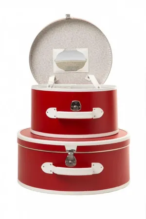 Luxury Red Leather Round Luggage Sets