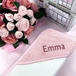 Luxury Rose Baby Clothes Bouquet and Personalised Baby Towel - Pink