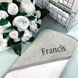 Luxury Rose Baby Clothes Bouquet and Personalised Baby Towel - White