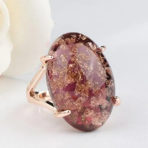 Luxury Simple Oval Ring For Women with Natural  Stone in Rose Gold Color