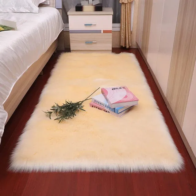 Luxury Super Soft Faux Sheepskin Fur Bage Area Rugs for Bedside Floor Mat Plush Sofa Cover Seat Pad for Bedroom