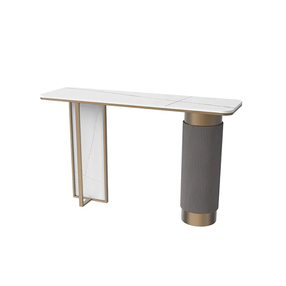 Luxury White And Gold Entryway Table With Stone Top