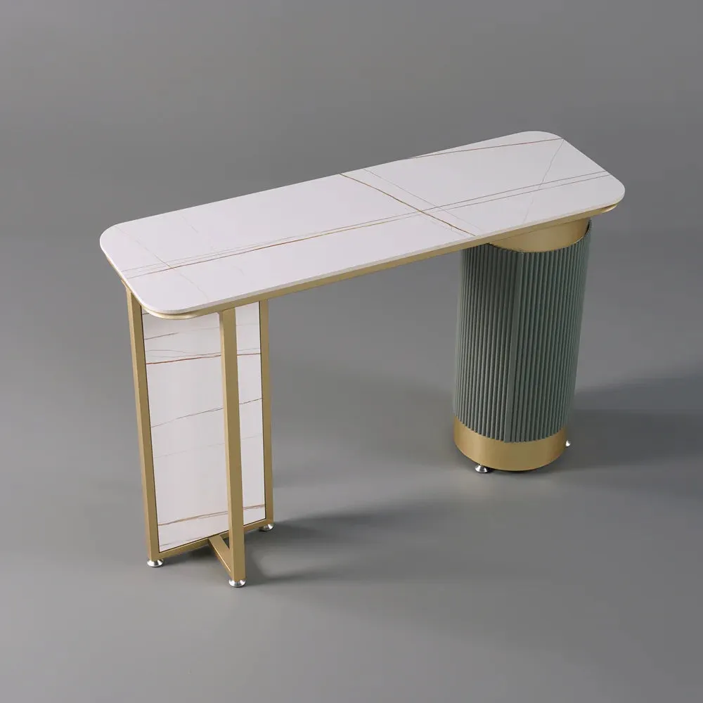 Luxury White And Gold Entryway Table With Stone Top