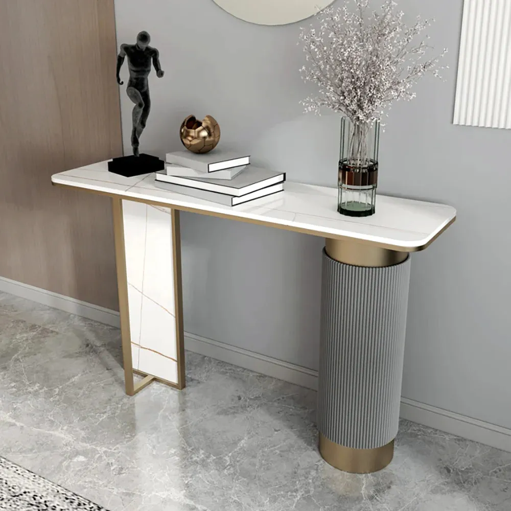 Luxury White And Gold Entryway Table With Stone Top