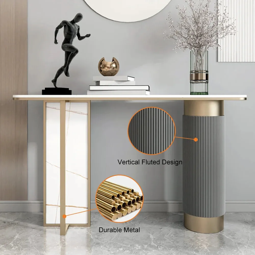 Luxury White And Gold Entryway Table With Stone Top