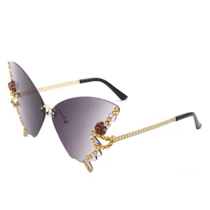 Lyrin - Rimless Oversize Rhinestone Butterfly Women Fashion Sunglasses