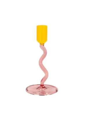 Lysestake glass - bølget liten - rosa/gul