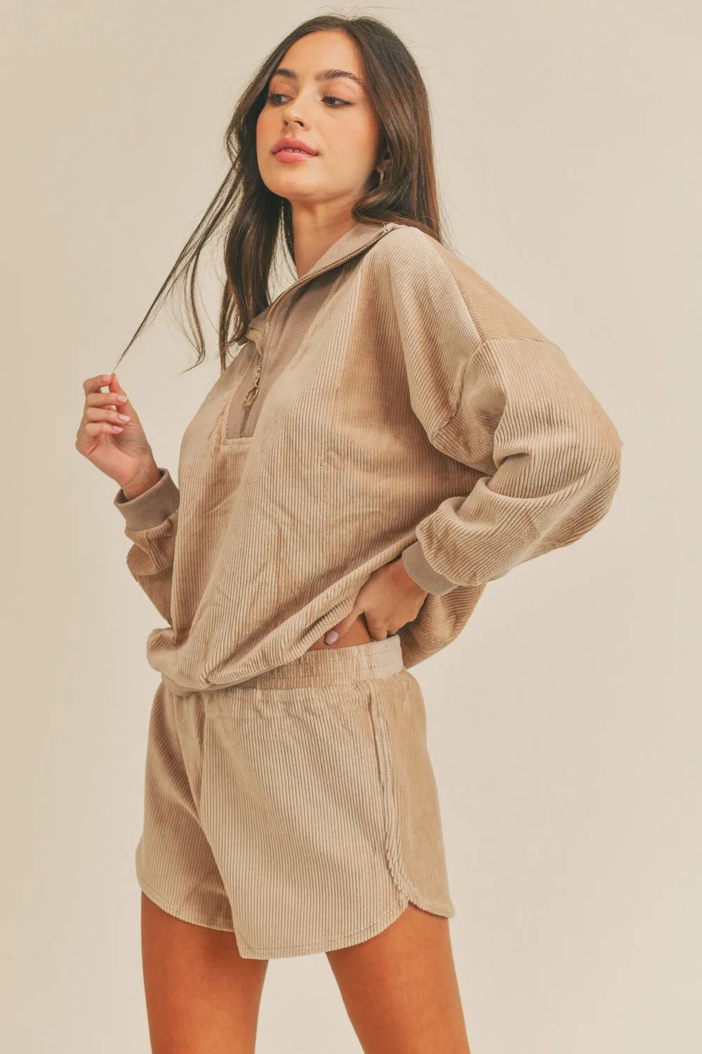 MABLE Corduroy Half Zip Top and Shorts Set