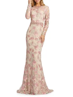 Mac Duggal Illusion Floral Lace Dress in Rose