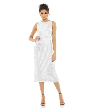 MAC DUGGAL Women's Sleeveless Striped Floral Midi Dress, White