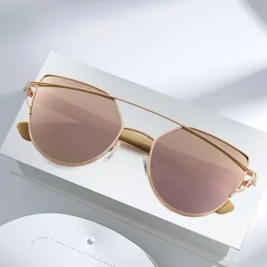 MAC169 Fashionable Cat-eye Metal Frame BamboTemple Sunglasses