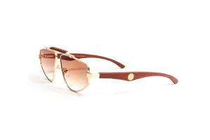 MACH 1 18KT Gold & Wood Aviator Sunglasses, Gradient Brown Lenses