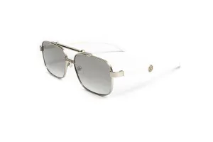 MACH 2 Silver & White Wood Square Aviator Sunglasses, Gradient Grey Silver Mirror Lenses