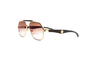 MACH 3 18KT Gold & Brown Wood Aviator Sunglasses, Gradient Brown Lenses