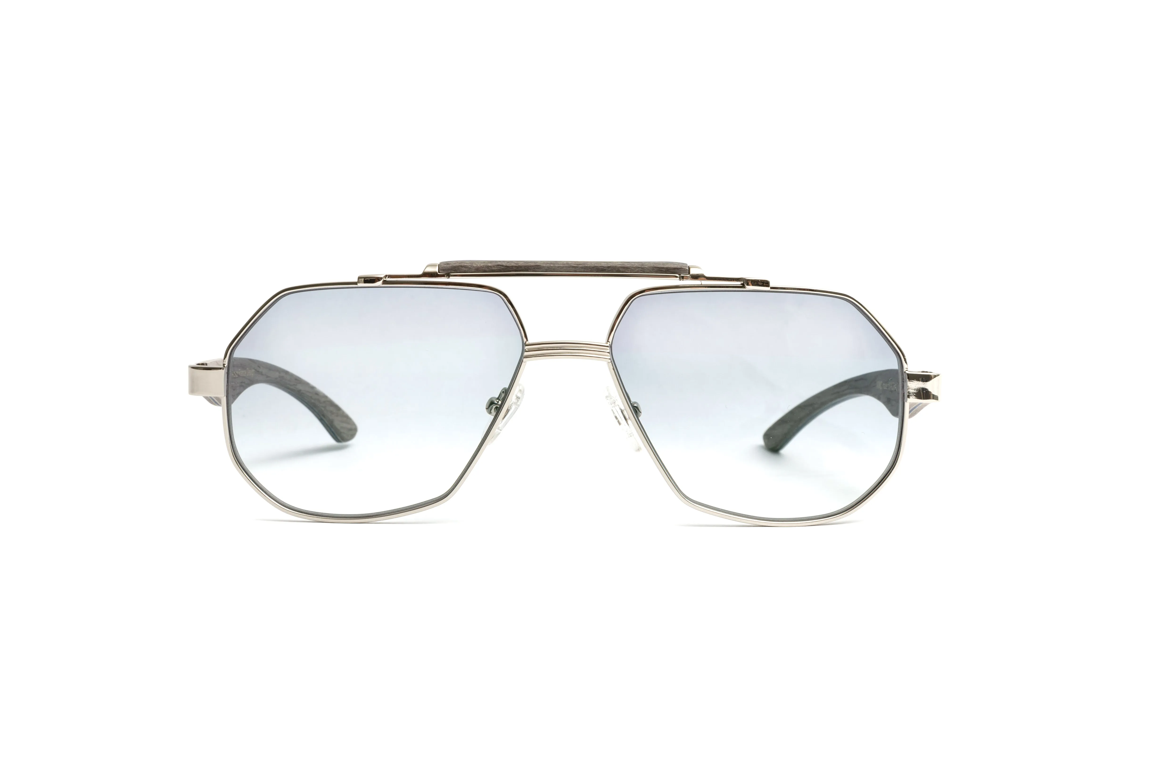 MACH 3 Silver & Grey Wood Aviator Sunglasses, Gradient Grey Lenses