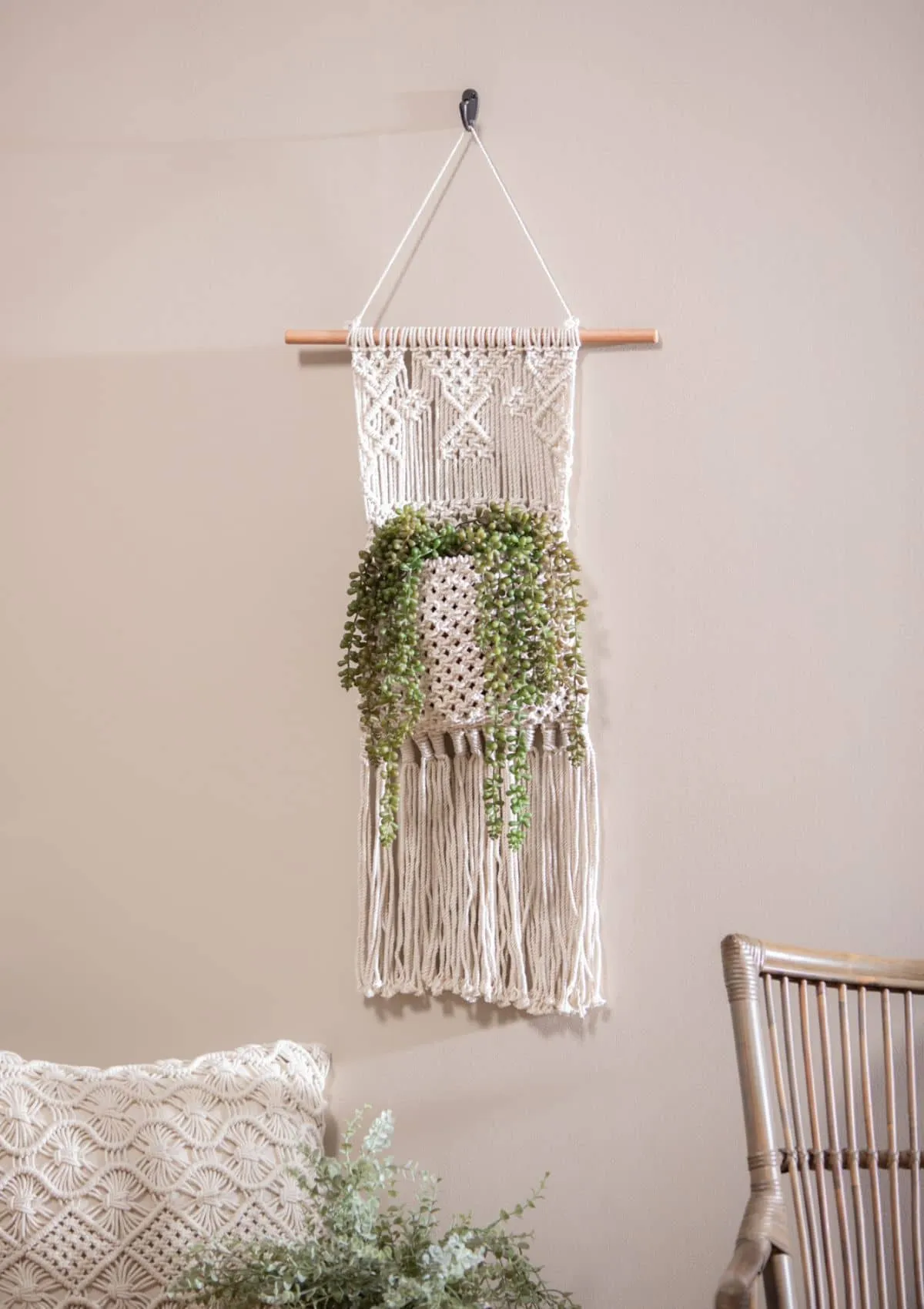 Macrame Wall Pocket Plant Cover - Natural