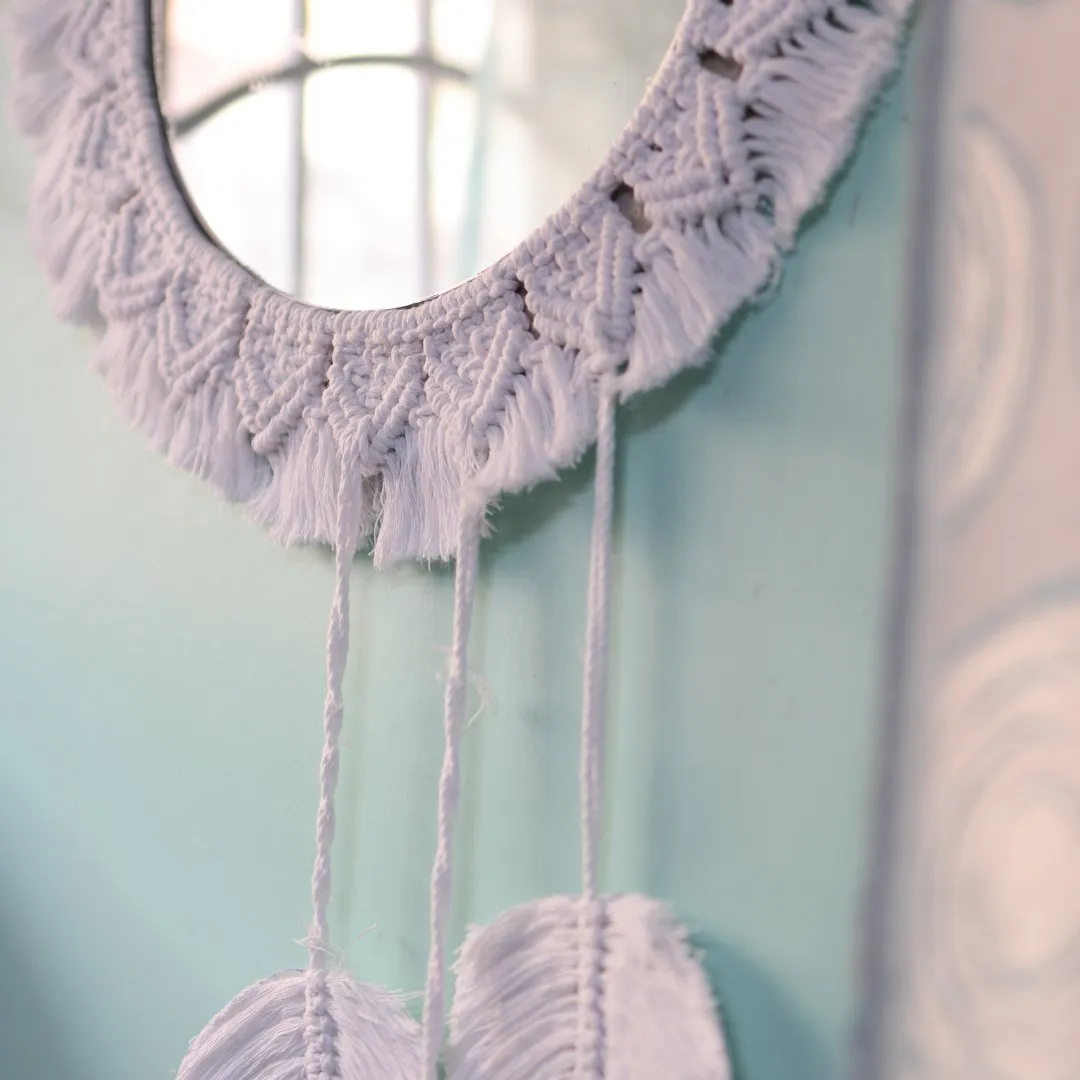 Macrame White Dream Catcher Mirror