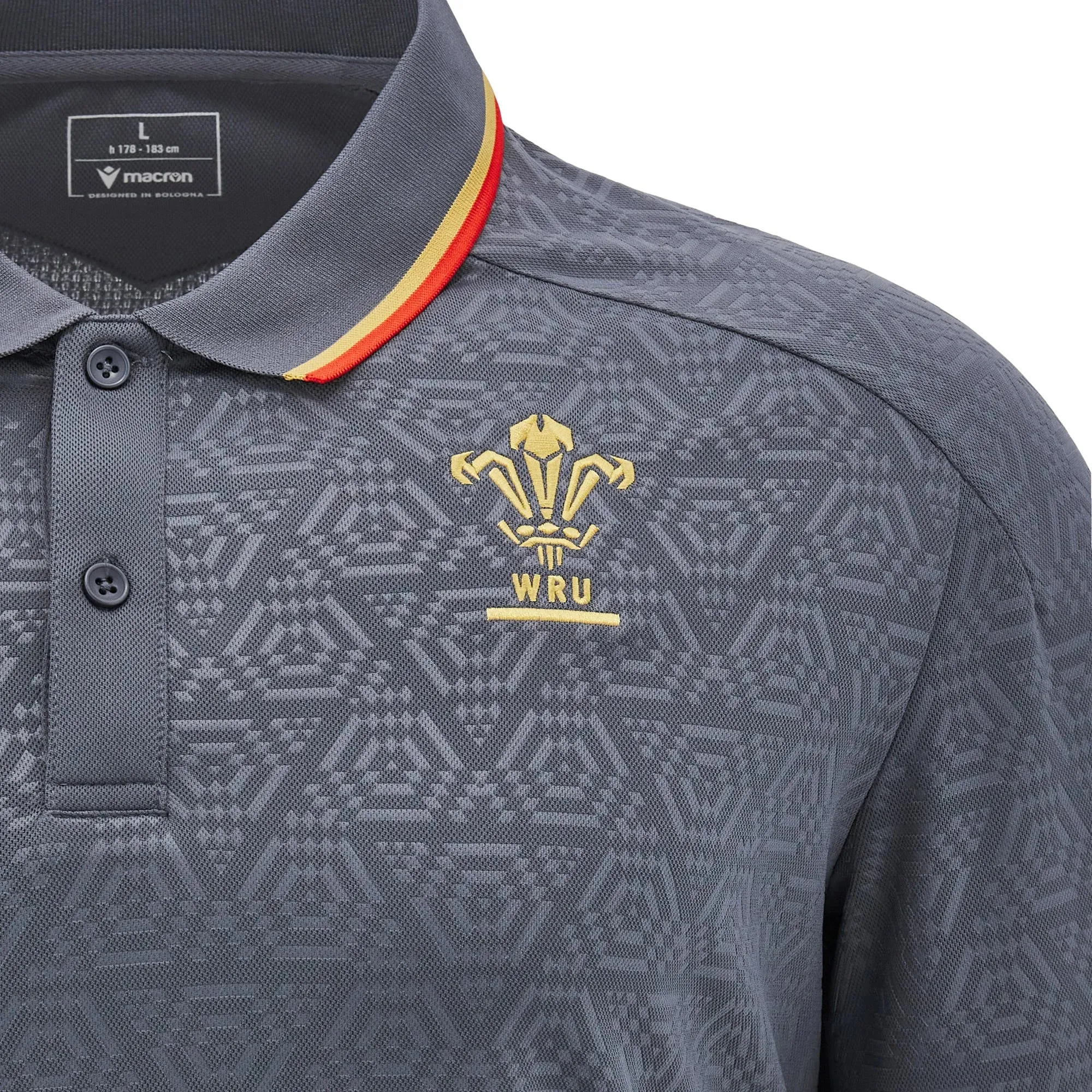 Macron Wales WRU 2024/25 Six Nations Adults Travel Rugby Poly Polo