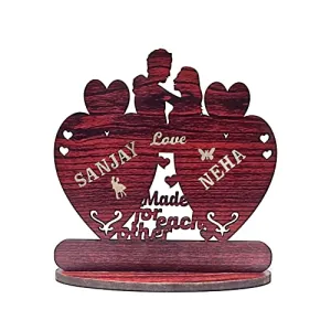 Made for Each Other Heart-Shaped Couple Name Customizable Frame | Size: 15.24 cm X 13.97 cm | Red Brown