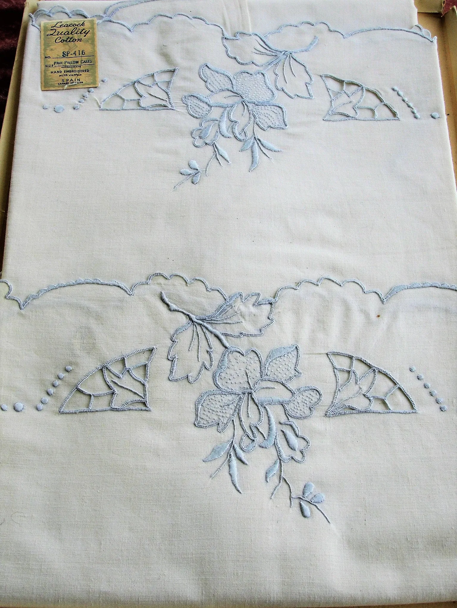 MADEIRA Leacock Vintage Cutwork Fancy Cotton PILLOWCASES Seed Embroidery,Boxed Never Used,French Cottage,Bridal Gifts,Collectible Linens