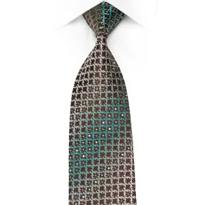 Maestro Men's Crystal Rhinestone Silk Necktie Teal Cartouche On Brown