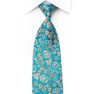 Maestro Men's Rhinestone Silk Necktie Anthemion Paisley On Blue With Sparkles