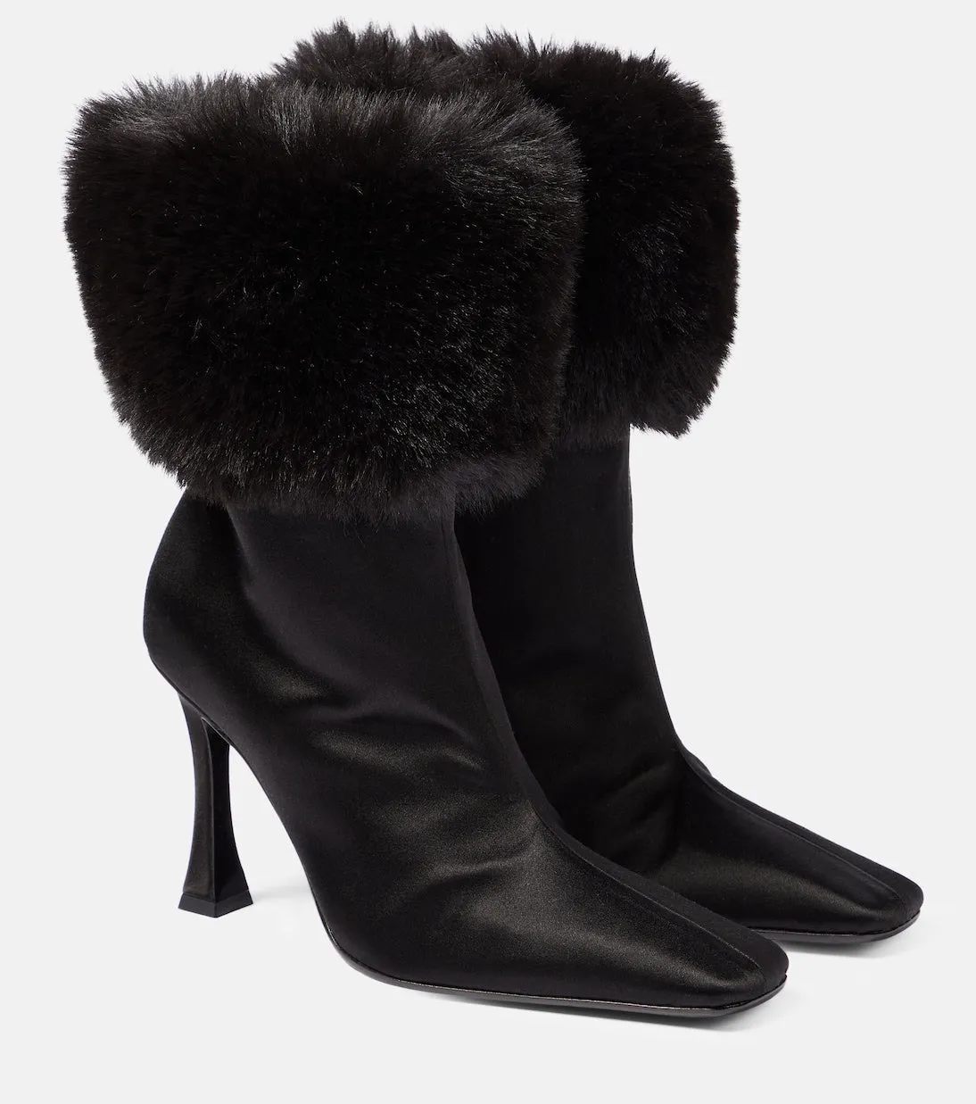 Magda Butrym Satin Ankle Boots with Faux Fur Trim, Black