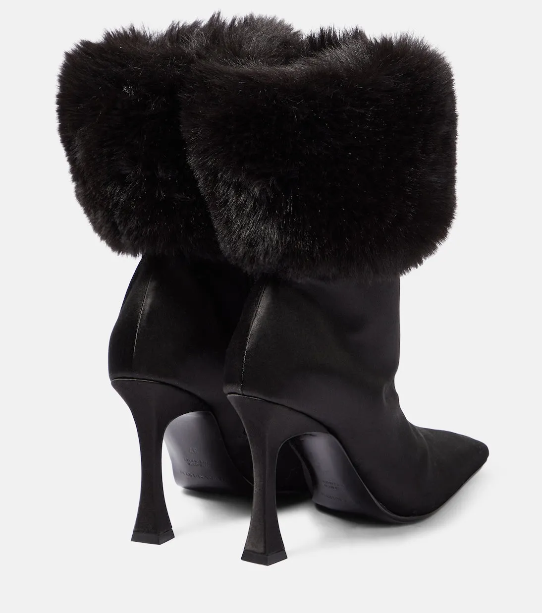 Magda Butrym Satin Ankle Boots with Faux Fur Trim, Black